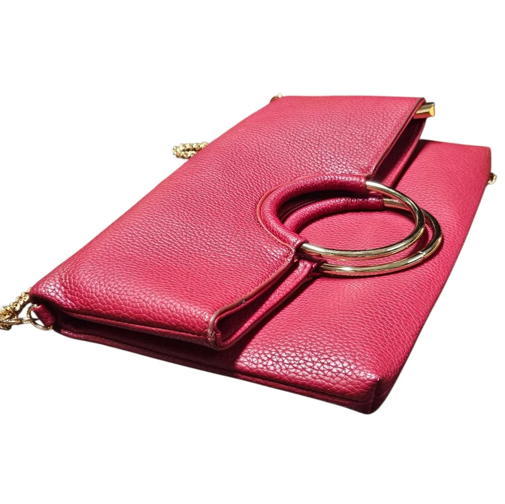 Urban Expressions Red Vegan Leather Handbag with Gold Ring Handles & Chain Strap
